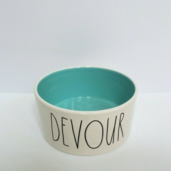 Rae Dunn Other - NEW Rae Dunn Magenta DEVOUR Dog Pet Ceramic Bowl Teal Interior LL
